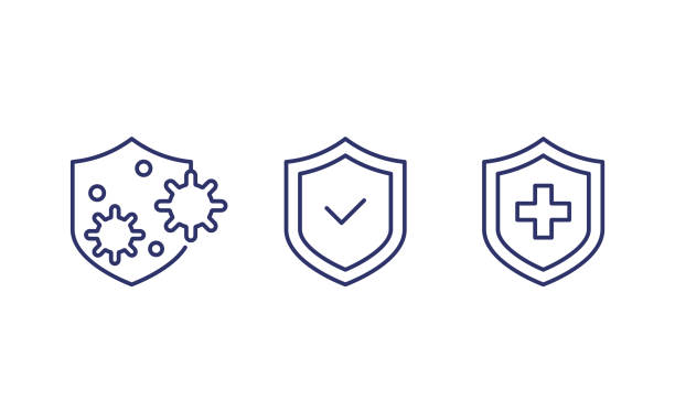 Three shield icons representing immune defense, protection, and medical health.